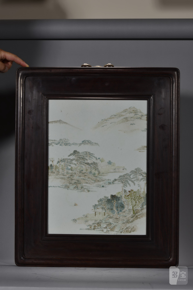 清光绪 任焕章风格浅绛彩湖山归舟图瓷板挂屏 - 图2